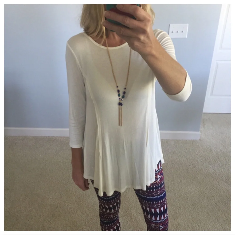 Cream Color Ribbed Tunic Top - Picture 2 of 6